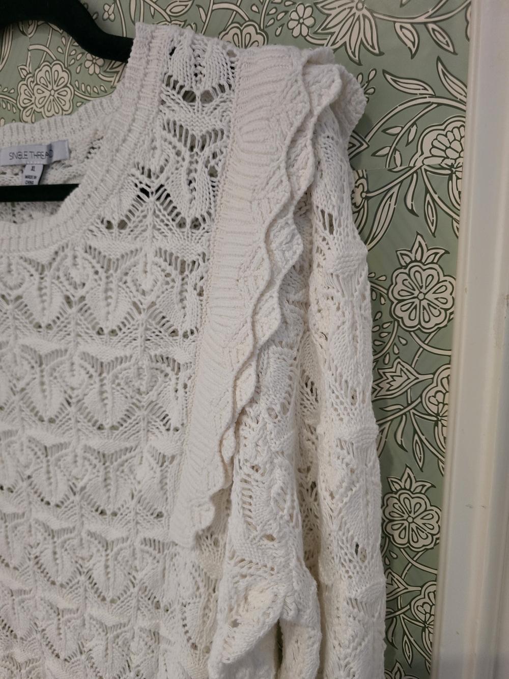 Single Thread Pointelle Cotton Ruffle Sweater - Picture 4 of 6